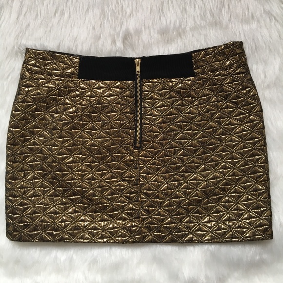 Topshop Black Gold Metallic Skirt Size 8 - Picture 3 of 7